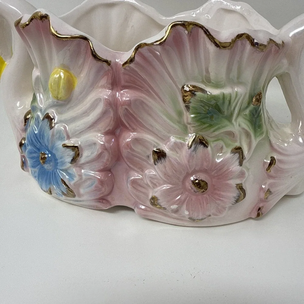 Swan Vase Planter Pearlized Pink Floral 5